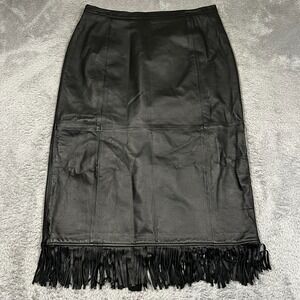 Pamela McCoy 100% Genuine Leather Midi‎ Skirt With Fringes Women's 1X Plus Size